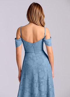 Azazie Marley Final Sale Steel Blue A-Line Off the Shoulder Floral Burnout Convertible Dress image2