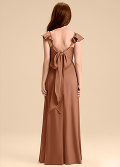 Azazie Everett Junior Vestido de Bronceador de Satén Elástico de Corte en A con Lazo image2