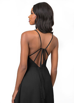 Azazie Everleigh Robes de demoiselle d'honneur Robe Trapèze en Mousseline de soie Plissé en cœur Noir image4