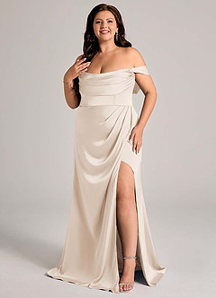 Azazie Johana Bridesmaid Dresses White Alabaster Mermaid Off the Shoulder Stretch Satin Convertible Dress image10