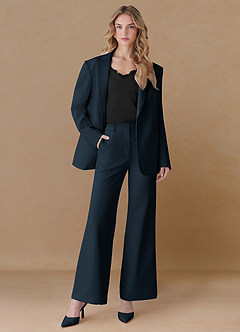 front Amelia Azul Marino Traje extragrande de dos piezas de alto rendimiento con tejido refinado