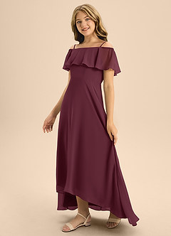 Azazie Maggie Junior Cabernet A-Line Off the Shoulder Chiffon Dress image4