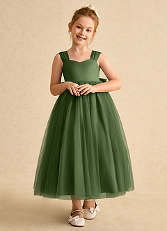Azazie Chickadee Flower Girl Dresses Olive Ball-Gown Sweetheart Neckline Matte Satin Dress image5