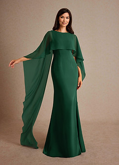 Azazie Milfred Mother of the Bride Dresses Dark Green Sheath Boatneck Stretch Satin Dress image4