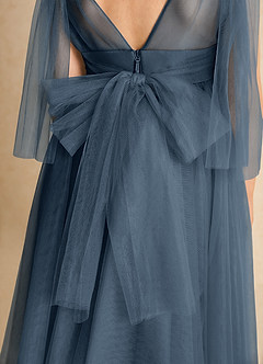 Azazie Dori Robe Demoiselle D'honneur Fillette Robe Trapèze en Tulle Rayé Neptune image7