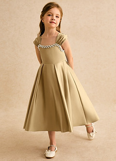 Azazie Yosemite Flower Girl Dresses Gold Ball-Gown Sweetheart Neckline Matte Satin Dress image6