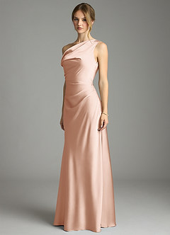 Azazie Emerson Bridesmaid Dresses Rose Gold Mermaid Off the Shoulder Stretch Satin Dress image2