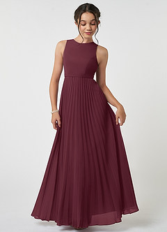 Azazie Lindie Junior Cabernet A-Line Pleated Chiffon Dress image1