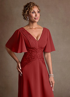 Azazie Milliat Mère de la mariée Robes Robe Trapèze en Mousseline de soie Dentelle Rouille image5