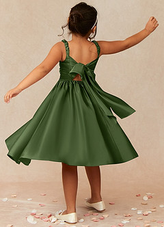 Azazie Cutie Pie Robe Demoiselle D'honneur Fillette Robe Trapèze en Mat Satiné Plissée Olive image2
