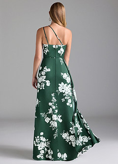Azazie Maron Bridesmaid Dresses Green Botanicals A-Line One Shoulder Stretch Satin Dress image7