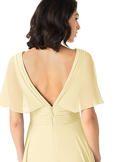 Azazie Pamela Robes de demoiselle d'honneur Robe Trapèze en Mousseline de soie Col V plissé Sorbet Citron image5