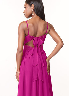 Azazie Zeya Vestidos de damas de honor Vestido de Fucsia de Gasa de Corte en A con Cuello en V plisado image2