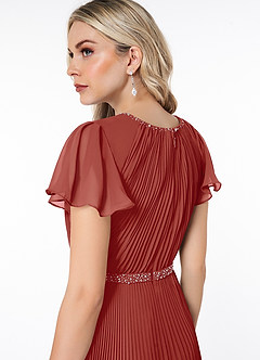 Azazie Kara Modest Bridesmaid Dresses A-Line Pleated Chiffon Floor-Length Dress image6