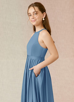 Azazie Arianthe A-Line Matte Satin Floor-Length Dress with Pockets image6