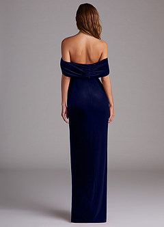 Azazie Shay Bridesmaid Dresses Dark Navy Sheath Off the Shoulder Velvet Convertible Dress image3