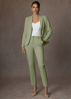 front Whitney Pistachio Structured Stretch Full Length Pants Suit