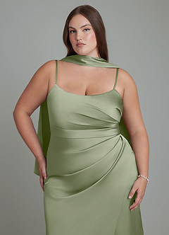 Azazie Calandra Brudtärnklänningar Klänning av Tubklänning i Stretch Satin Plisserad Pistasch image8