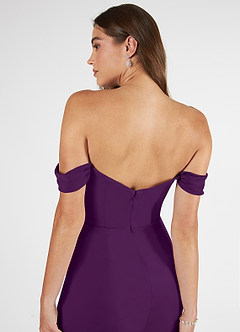 Azazie Kit Bridesmaid Dresses Grape Mermaid Off the Shoulder Mesh Dress image7
