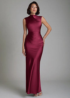 Azazie Lumia Bridesmaid Dresses Burgundy Sheath Corset Stretch Satin Dress image1