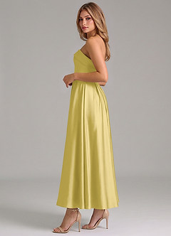Azazie Lucienne Bridesmaid Dresses Canary A-Line Pleated Stretch Satin Dress image3