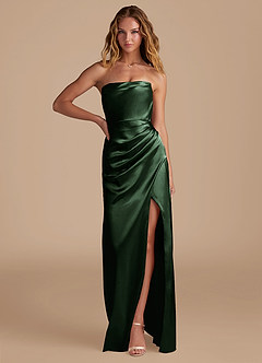 Azazie Leonis Bridesmaid Dresses Eucalyptus Mermaid Pleated Metallic Satin Convertible Dress image1