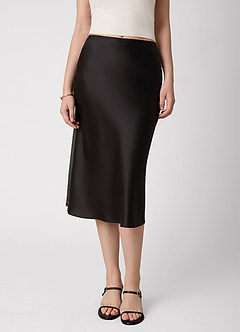 front Anjani 100% Washable Silk Midi Skirt