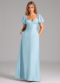 Azazie Fatima Bridesmaid Dresses Sky Blue A-Line Pleated Stretch Satin Dress image3