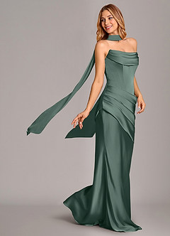 Azazie Pelagia Suknie dla druhen Syrena Gorset Satyna elastyczna Do ziemi Sukienka image1