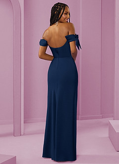 Barbie ♥ Azazie Bridesmaid Dresses Dark Navy Sheath Off the Shoulder Stretch Satin Convertible Dress image7