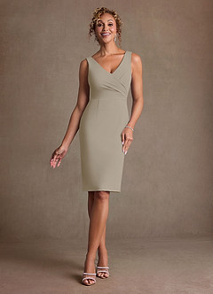 Azazie Irna 신부의 어머니 드레스 컬럼 쉬폰 무릎 길이 드레스 image2