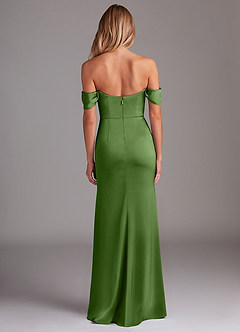 Azazie Saige Vestidos de damas de honor Vestido de Albahaca de Satén Elástico de Corte Recto con Vestidos sin tirantes image10