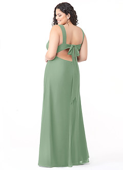 Azazie Christiana Robes de demoiselle d'honneur Robe Trapèze en Mousseline de soie Col V plissé Matcha image8