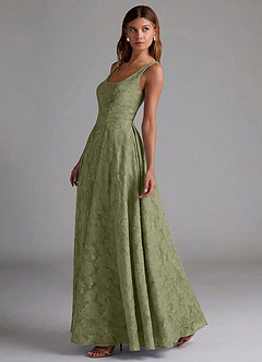 Azazie Amalie Brudtärnklänningar Klä av A-Linje i Blommig Utbrändhet Plisserad Pistasch image3