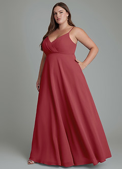 Azazie Amani Bridesmaid Dresses Pomegranate A-Line Pleated Chiffon Dress image10