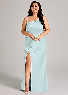 Azazie Madelyn Bridesmaid Dresses Sea Glass Mermaid One Shoulder Stretch Satin Convertible Dress image15