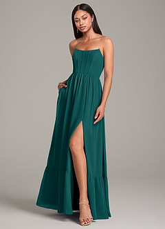 Azazie Kailee Bridesmaid Dresses Peacock A-Line with Pockets Chiffon Dress image4
