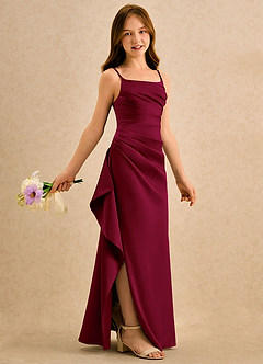 Azazie Cannoli Girls Formal Sukienki dla dziewczynek sypiących kwiaty Linia A Pofałdowany Satyna elastyczna Długość podłogi Sukienka image1