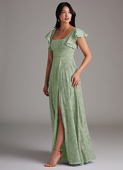 Azazie Bondi Bridesmaid Dresses Dusty Sage A-Line Side Slit Floral Burnout Dress image2