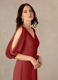 Azazie Bronwyn Kleider für die Brautmutter A-Linie V-Hals Gerüscht Chiffon Kleid Rost image3