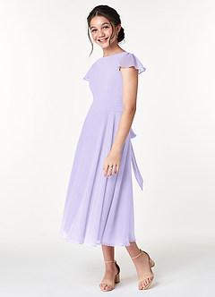 Azazie Payton A-Line Bow Chiffon Tea-Length Junior Bridesmaid Dress image5