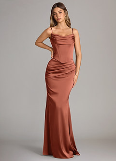 Azazie Sorrel Bridesmaid Dresses Clay Mermaid Strapless Stretch Satin Convertible Dress image6