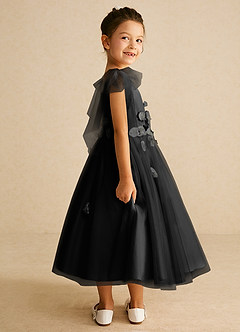 Azazie Minia Jurken voor bloemenmeisjes A-Lijn Jurk van Mat Satijn Boog Zwart image2