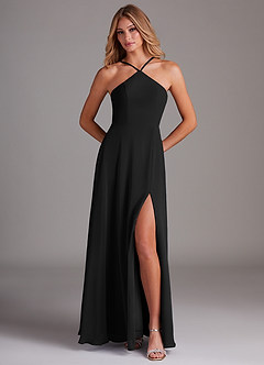 Azazie Bailey Brautjungfernkleider A-Linie Halter Seitenschlitz Chiffon Kleid Schwarz image5