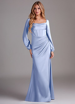 Azazie Charissa Bridesmaid Dresses Ice Sheath Long Sleeve Stretch Satin Dress image3