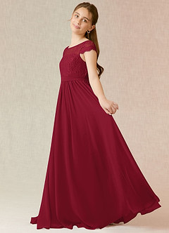 Azazie Silvermist Junior Burgundy A-Line Pleated Chiffon Dress image5