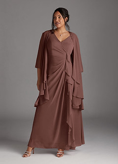 Azazie Manuella Mother of the Bride Dresses Espresso A-Line V-Neck Pleated Chiffon Dress image10