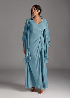 Azazie Manuella Mother of the Bride Dresses Moody Blue A-Line V-Neck Pleated Chiffon Dress image12