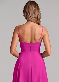 Azazie Elle Robes de demoiselle d'honneur Robe Trapèze en Mousseline de soie Plissée Fuchsia image2