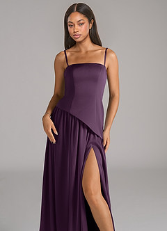 Azazie Adeline Robes de demoiselle d'honneur Robe Trapèze Convertible en Satin extensible Sans bretelle Prune image2